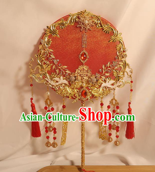 China Classical Dance Silk Fan Handmade Bride Palace Fan Traditional Wedding Circular Fan