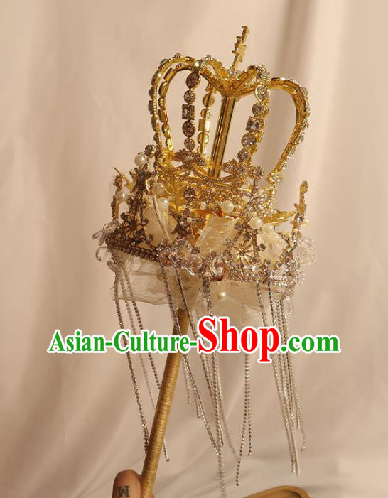 Handmade Queen Golden Crystal Sceptre Bride Royal Crown Cane Top Grade Wedding Bridal Bouquet