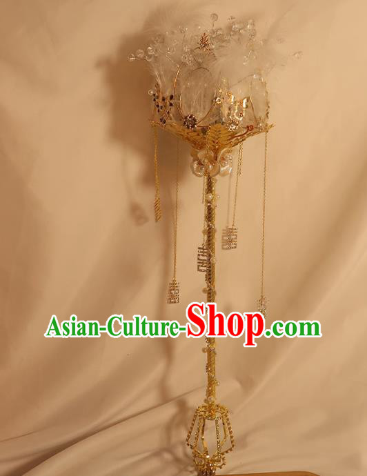 Handmade Queen Golden Sceptre Top Grade Wedding Bridal Bouquet Bride White Feather Cane