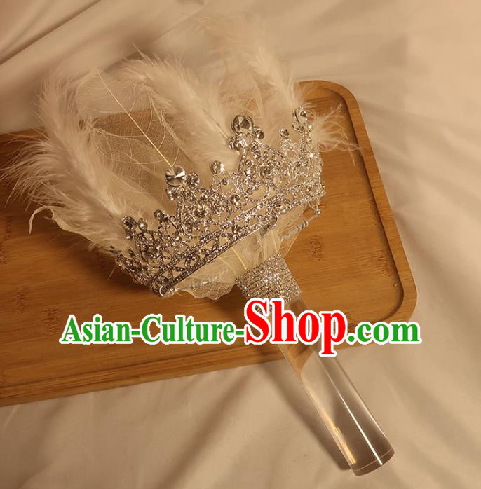 Handmade Queen White Feather Sceptre Top Grade Wedding Bridal Bouquet Bride Crystal Cane