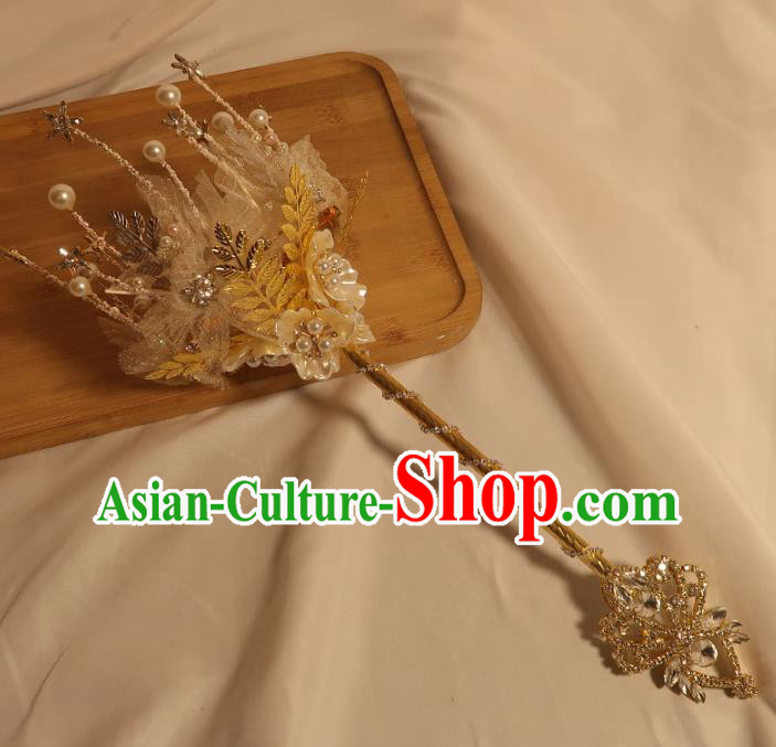 Top Grade Wedding Bridal Bouquet Bride Shell Flowers Cane Handmade Queen Golden Sceptre