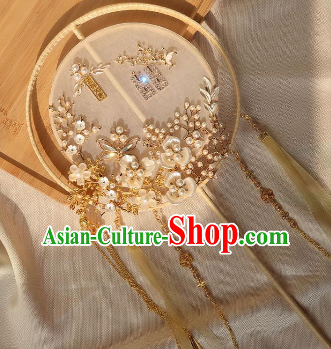 China Handmade Hanfu Silk Fan Traditional Wedding Champagne Palace Fan Ancient Princess Circular Fan
