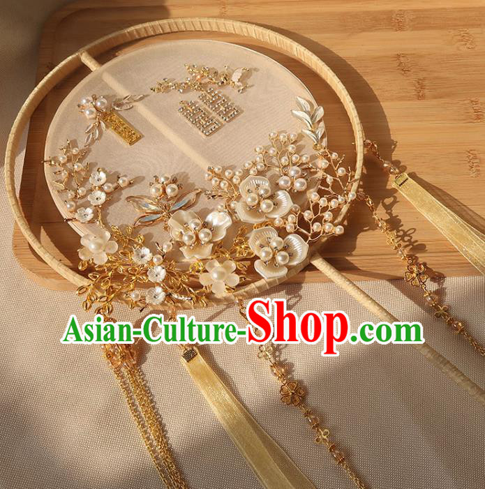 China Handmade Hanfu Silk Fan Traditional Wedding Champagne Palace Fan Ancient Princess Circular Fan
