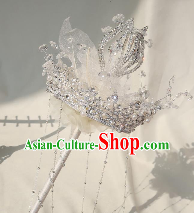 Top Grade Wedding Crystal Bridal Bouquet Bride White Veil Cane Handmade Queen Royal Crown Sceptre