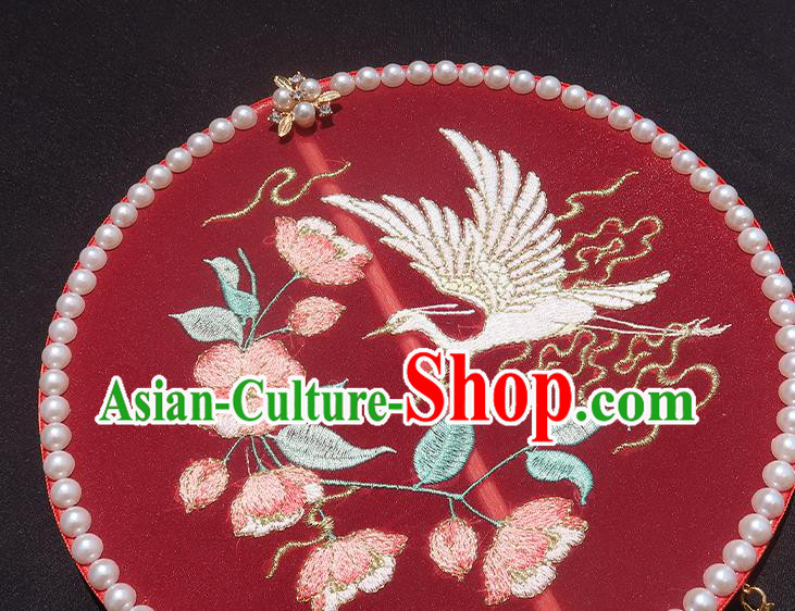 China Traditional Hanfu Embroidered Circular Fan Classical Wedding Fan Handmade Golden Tassel Palace Fan