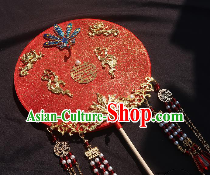 China Classical Wedding Red Silk Fan Traditional Princess Hanfu Fan Handmade Palace Fan