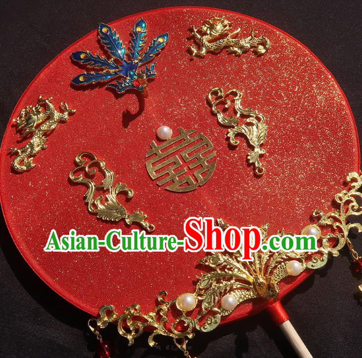China Classical Wedding Red Silk Fan Traditional Princess Hanfu Fan Handmade Palace Fan