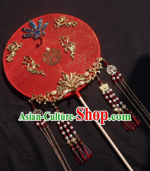 China Classical Wedding Red Silk Fan Traditional Princess Hanfu Fan Handmade Palace Fan