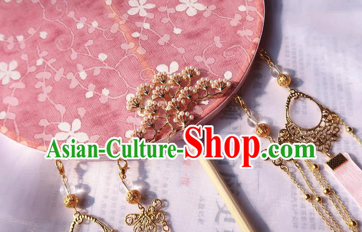 China Classical Wedding Circular Fan Traditional Princess Hanfu Fan Handmade Pink Silk Palace Fan