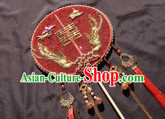 China Traditional Red Silk Hanfu Fan Handmade Palace Fan Classical Wedding Bride Circular Fan