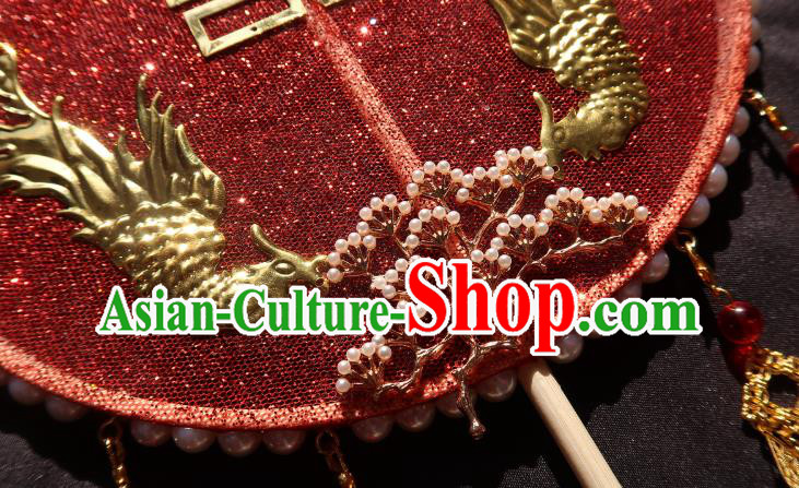China Traditional Red Silk Hanfu Fan Handmade Palace Fan Classical Wedding Bride Circular Fan