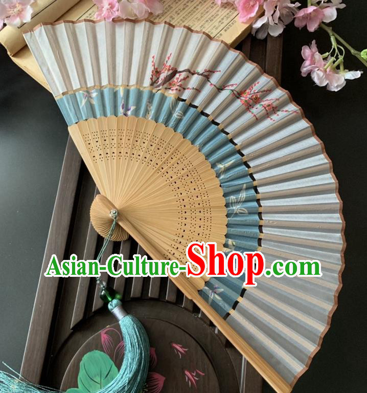 Japan Handmade Cloth Fan Classical Dance Accordion Printing Plum Blossom Folding Fan