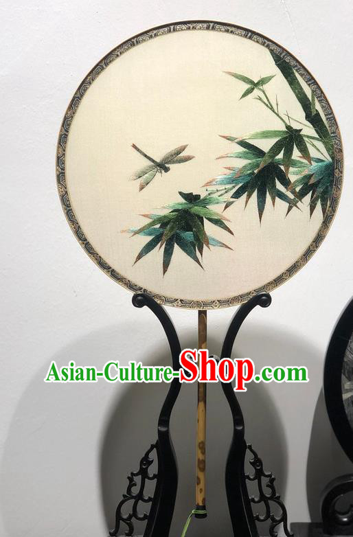 China Embroidered Bamboo Dragonfly Fan Classical Dance Silk Fans Handmade Palace Fan Traditional Hanfu Circular Fan