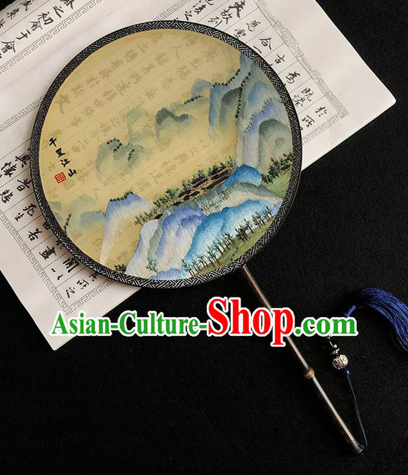China Handmade Embroidered Vast Land Palace Fan Traditional Hanfu Fan Silk Fan Classical Dance Circular Fan