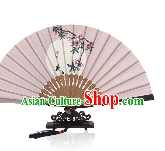 Handmade the Waking of Insects Accordion Chinese Classical Dance Pink Silk Fan Printing Twenty Four Solar Terms Folding Fan