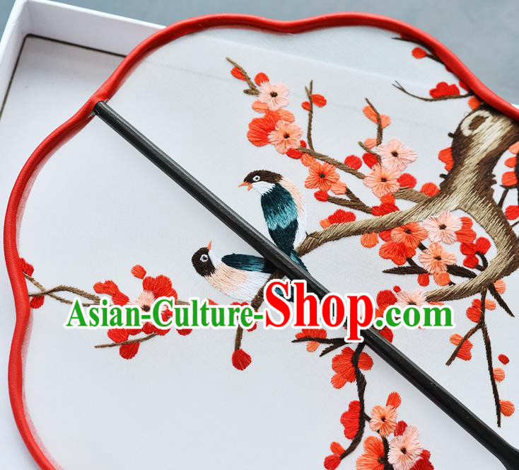China Classical Dance Fan Traditional Embroidered Red Plum Blossom Palace Fan Handmade Silk Fan