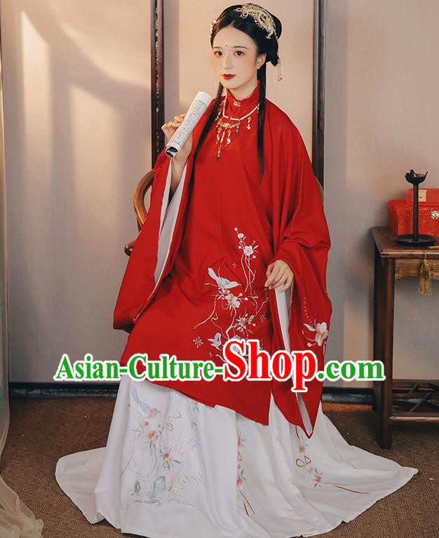China Ancient Patrician Lady Red Hanfu Dress Traditional Ming Dynasty Historical Clothing Young Beauty Costumes