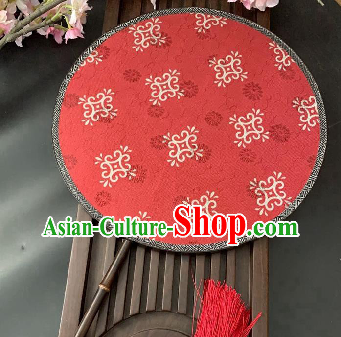 China Traditional Ancient Song Dynasty Palace Fan Handmade Jacquard Daisy Red Silk Fan Classical Hanfu Princess Circular Fan