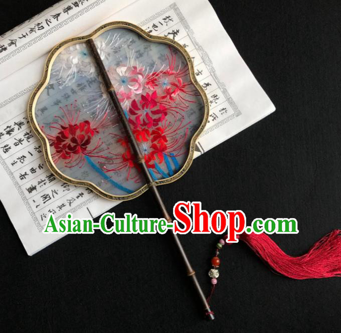 China Handmade Embroidered Manjusaka Palace Fan Classical Dance Fan Traditional Hanfu Fan Silk Fan
