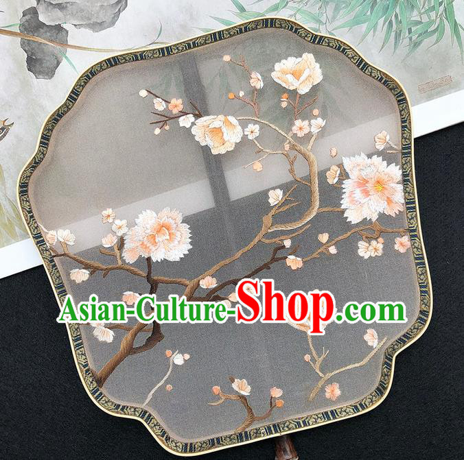 China Silk Fan Classical Dance Fan Handmade Embroidered Flowers Palace Fan Traditional Hanfu Fan