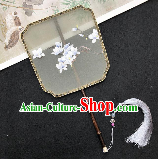China Traditional Hanfu Fan Ancient Princess Silk Fan Classical Dance Fan Handmade Embroidered Mangnolia Palace Fan