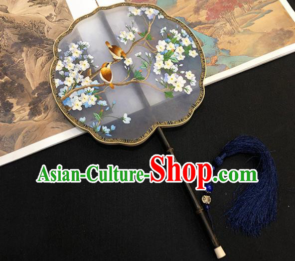 China Handmade Embroidered Pear Blossom Palace Fan Traditional Silk Fan Hanfu Fan Classical Dance Fan