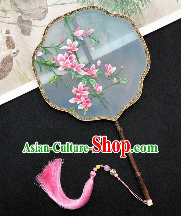 China Hanfu Fan Classical Dance Fan Handmade Embroidered Peach Blossom Palace Fan Traditional Silk Fan