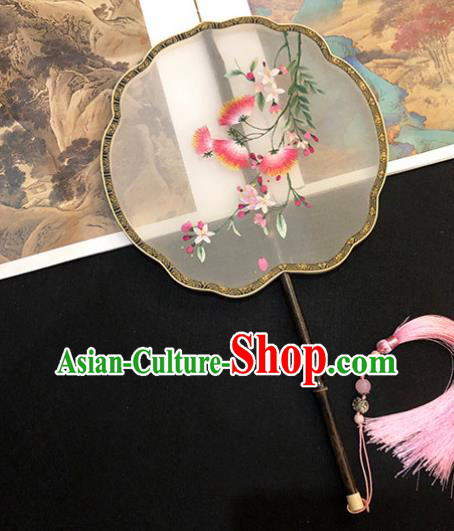 China Traditional Silk Fan Hanfu Fan Classical Dance Fan Handmade Embroidered Albizia Flower Palace Fan
