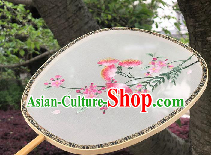 China Handmade Embroidered Albizia Flowers Palace Fan Classical Dance Hanfu Fan Traditional Silk Fan