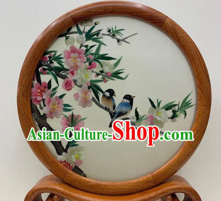 Chinese Traditional Suzhou Embroidery Begonia Silk Craft Handmade Palisander Ornament Embroidered Table Screen
