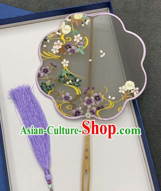China Traditional Double Side Embroidery Silk Fan Classical Hanfu Fan Handmade Embroidered Plum Blossom Palace Fan