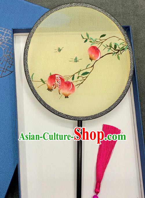China Classical Hanfu Light Yellow Silk Fan Handmade Embroidered Palace Fan Traditional Double Side Embroidery Fan