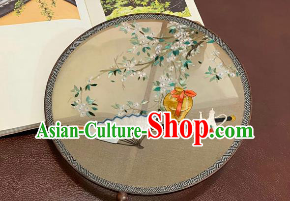 China Traditional Embroidery Silk Circular Fan Handmade Embroidered Palace Fan Classical Wedding Hanfu Fan