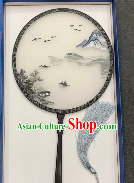 China Double Side Embroidery Circular Fan Traditional Hanfu Silk Fan Handmade Embroidered Palace Fan