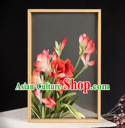 Chinese Traditional Hunan Embroidery Craft Handmade Embroidered Flowers Silk Painting Cocobolo Decoration Painting