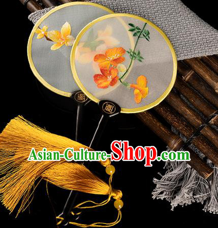 China Hunan Embroidery Palace Fan Traditional Hanfu Circular Fan Handmade Silk Fan
