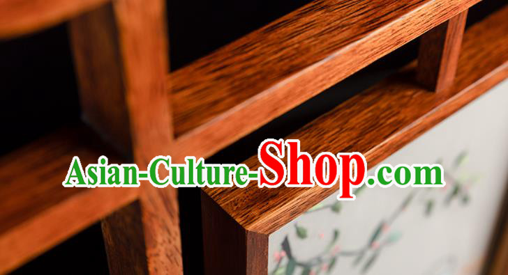 Chinese Handmade Merbau Desk Lamp Traditional Hunan Embroidery Mangnolia Table Screen