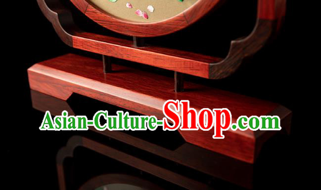 Chinese Traditional Hunan Double Side Embroidery Peony Table Screen Handmade Rosewood Desk Lamp Ornament