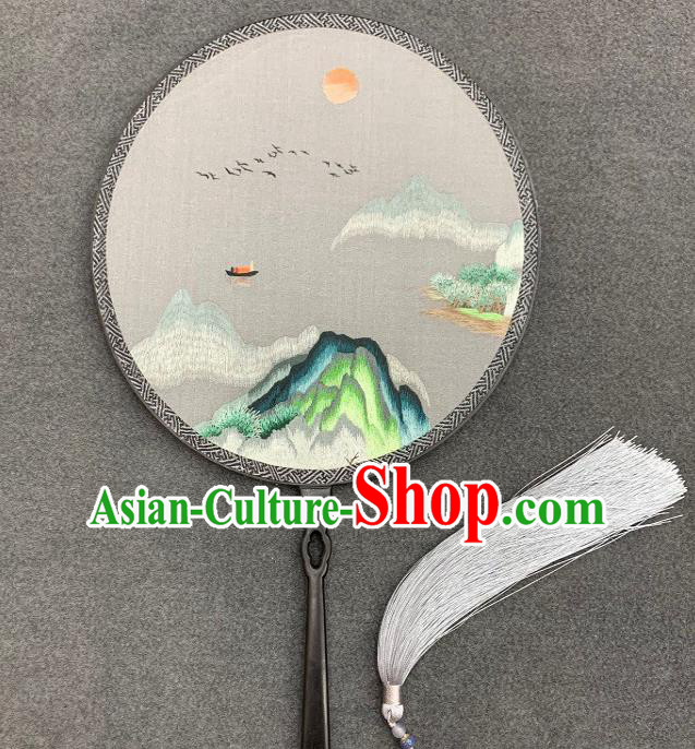 China Handmade Embroidered Circular Fan Traditional Hanfu Silk Fan Double Side Embroidery Palace Fan