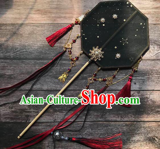 China Handmade Black Silk Fan Traditional Hanfu Fan Ancient Princess Octagon Palace Fan