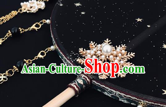 China Traditional Hanfu Circular Fan Ancient Princess Palace Fan Handmade Black Silk Fan