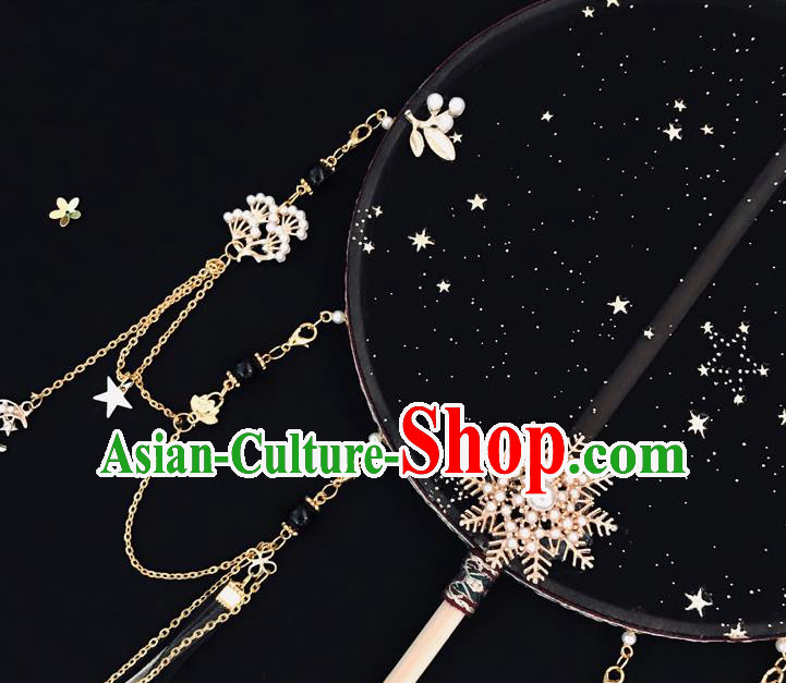 China Traditional Hanfu Circular Fan Ancient Princess Palace Fan Handmade Black Silk Fan