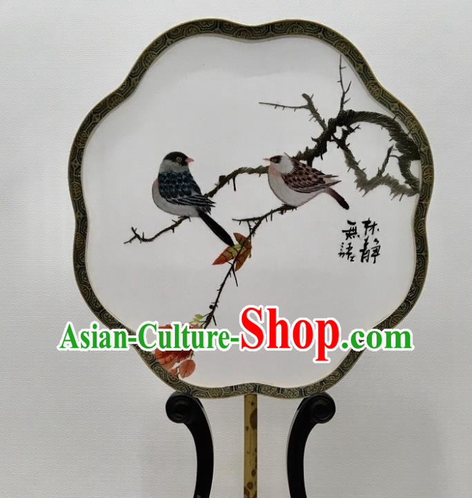 China Handmade Embroidery Autumn View Palace Fan Silk Fan Mottled Bamboo Fan