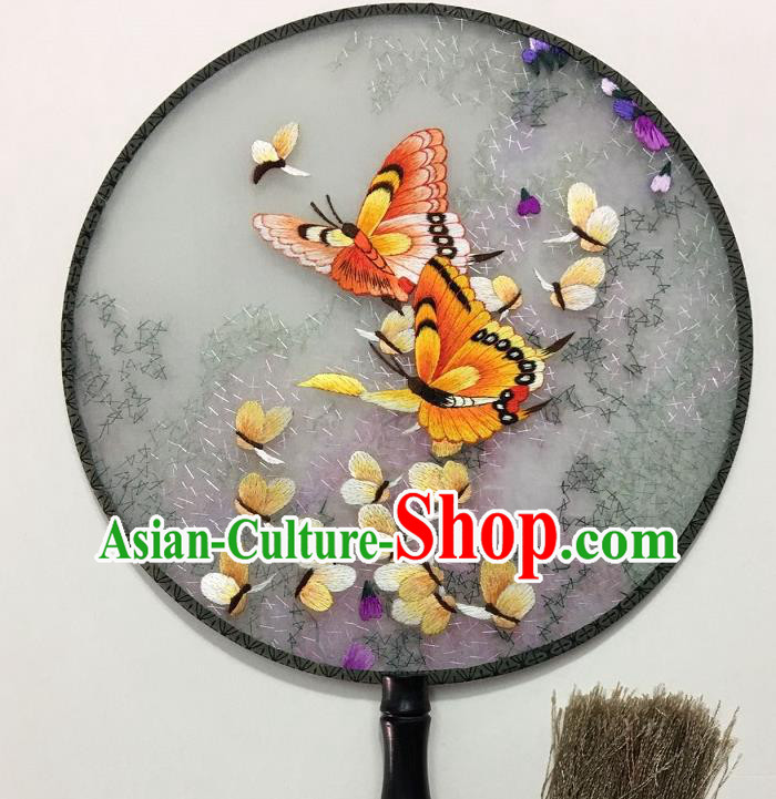 China Embroidery Butterfly Palace Fan Handmade Silk Fan Traditional Hanfu Circular Fan