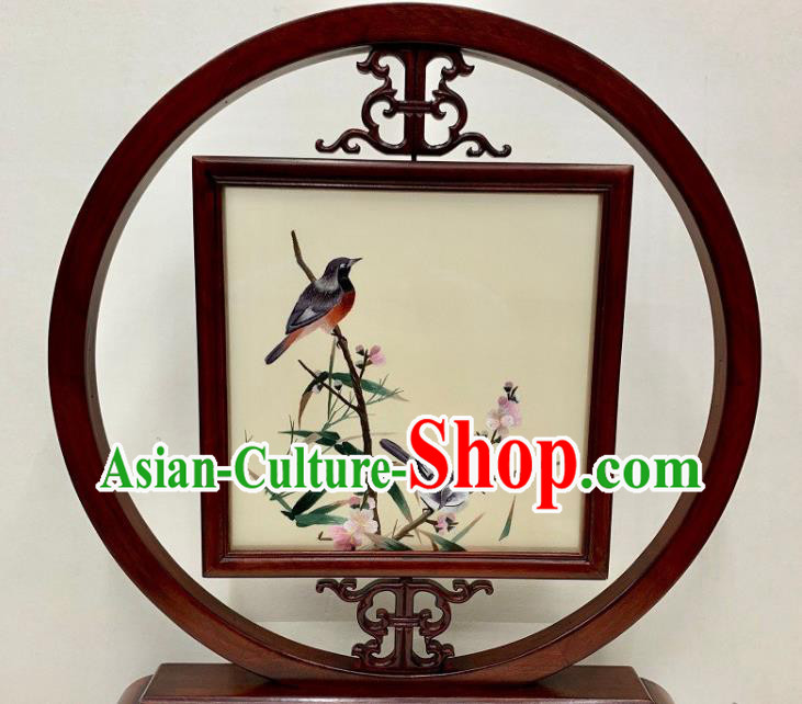 Chinese Traditional Palisander Craft Embroidery Silk Table Screen Handmade Embroidered Plum Bamboo Desk Decoration