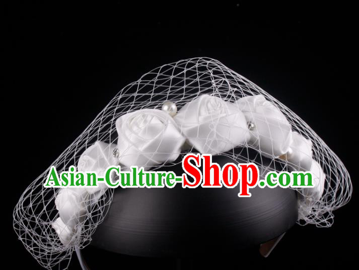 French Bride White Satin Rose Hair Clasp Elegant Wedding Headwear