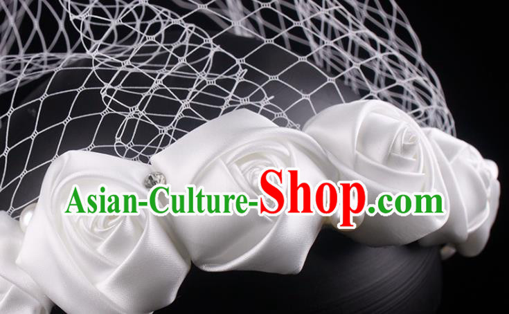 French Bride White Satin Rose Hair Clasp Elegant Wedding Headwear