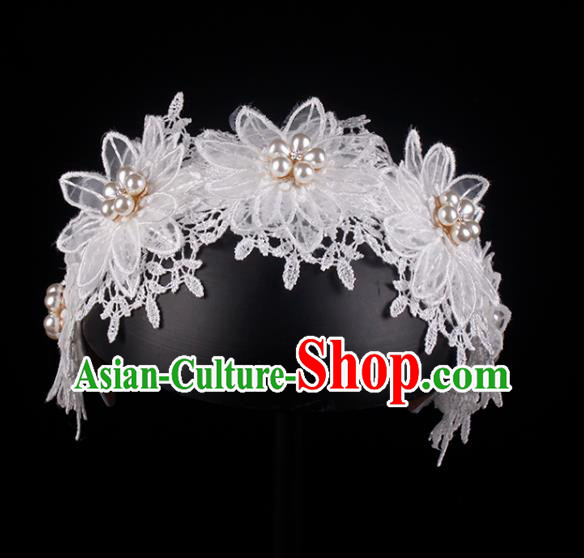 French Elegant Hair Accessories Bride White Lace Hair Clasp Wedding Princess Headband