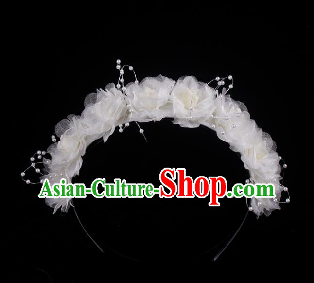 French Bride White Silk Rose Hair Clasp Elegant Hair Accessories Wedding Princess Headband