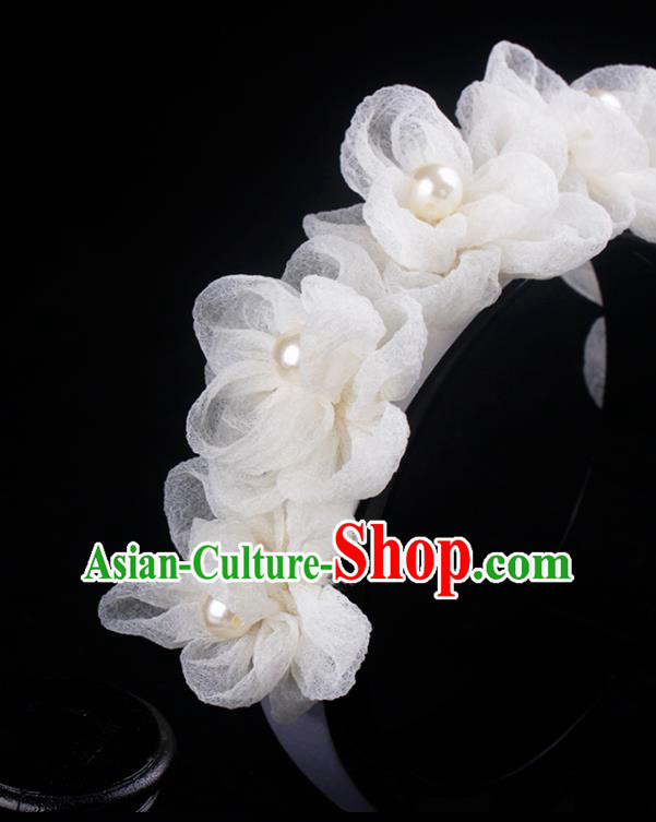 French Elegant Hair Accessories Wedding Princess Headband Bride Beige Silk Flowers Hair Clasp
